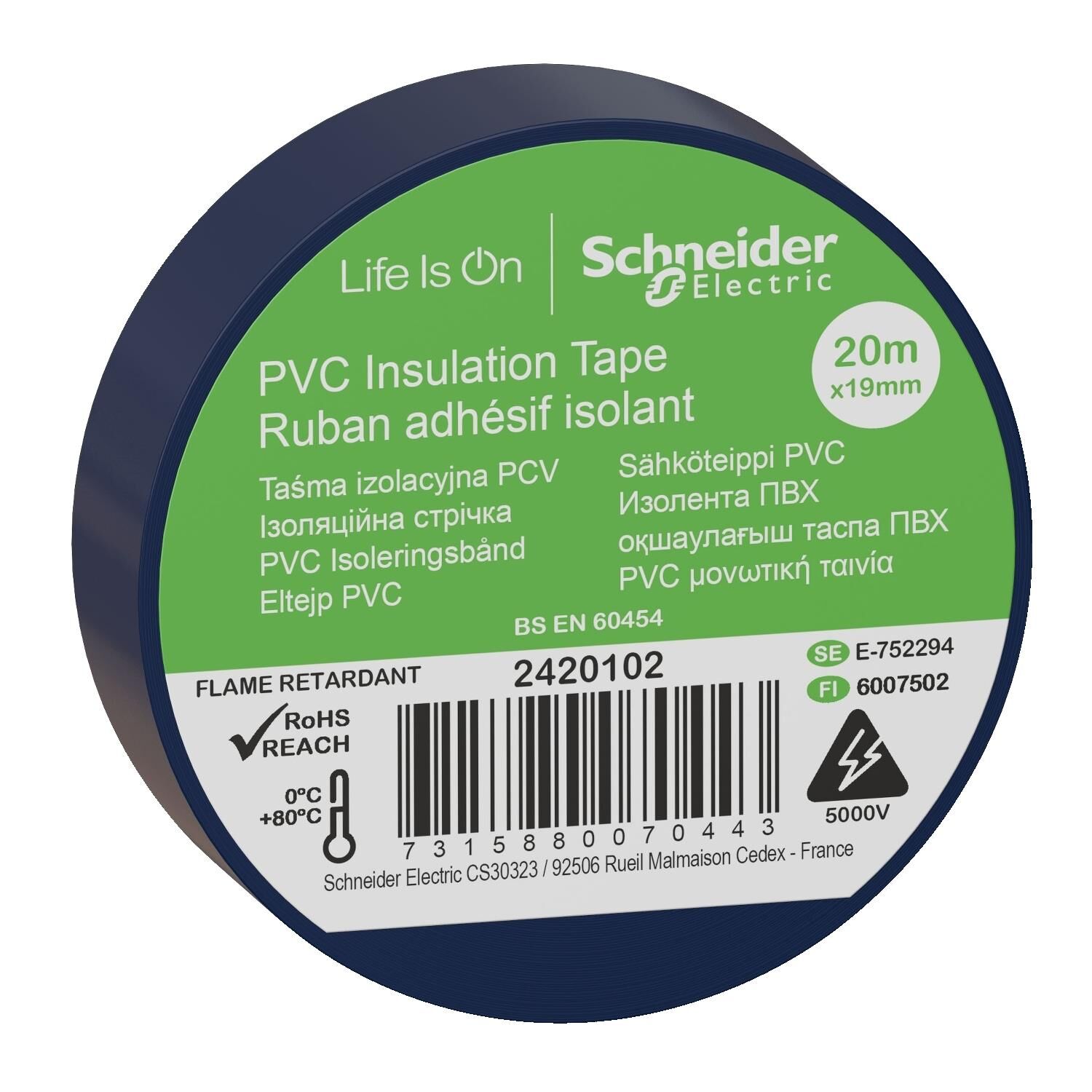 Schneider Electric 2420102 İzole Bant Mavi 19X20Metre 8'li Paket