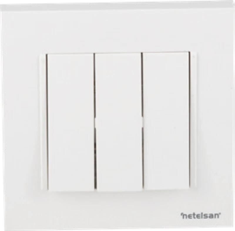 Netelsan Byobu Beyaz Üçlü Anahtar Çerçevesiz