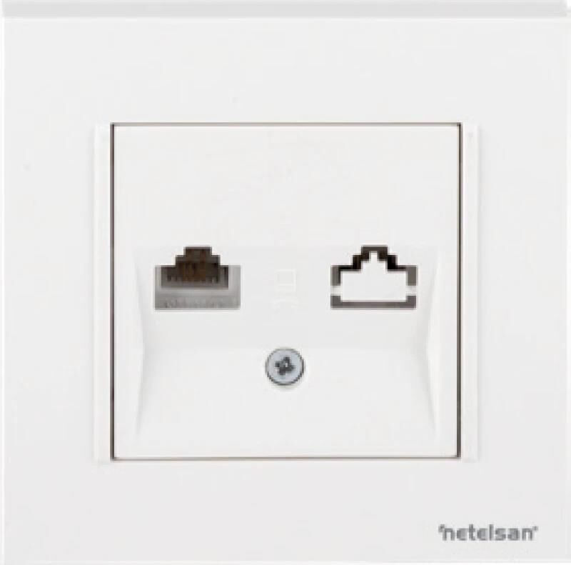Netelsan Byobu Beyaz Nümeris Telefon Prizi RJ11 Çerçevesiz