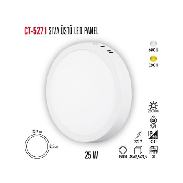 Cata CT-5271G 25W Günışığı Sıva Üstü Panel Led